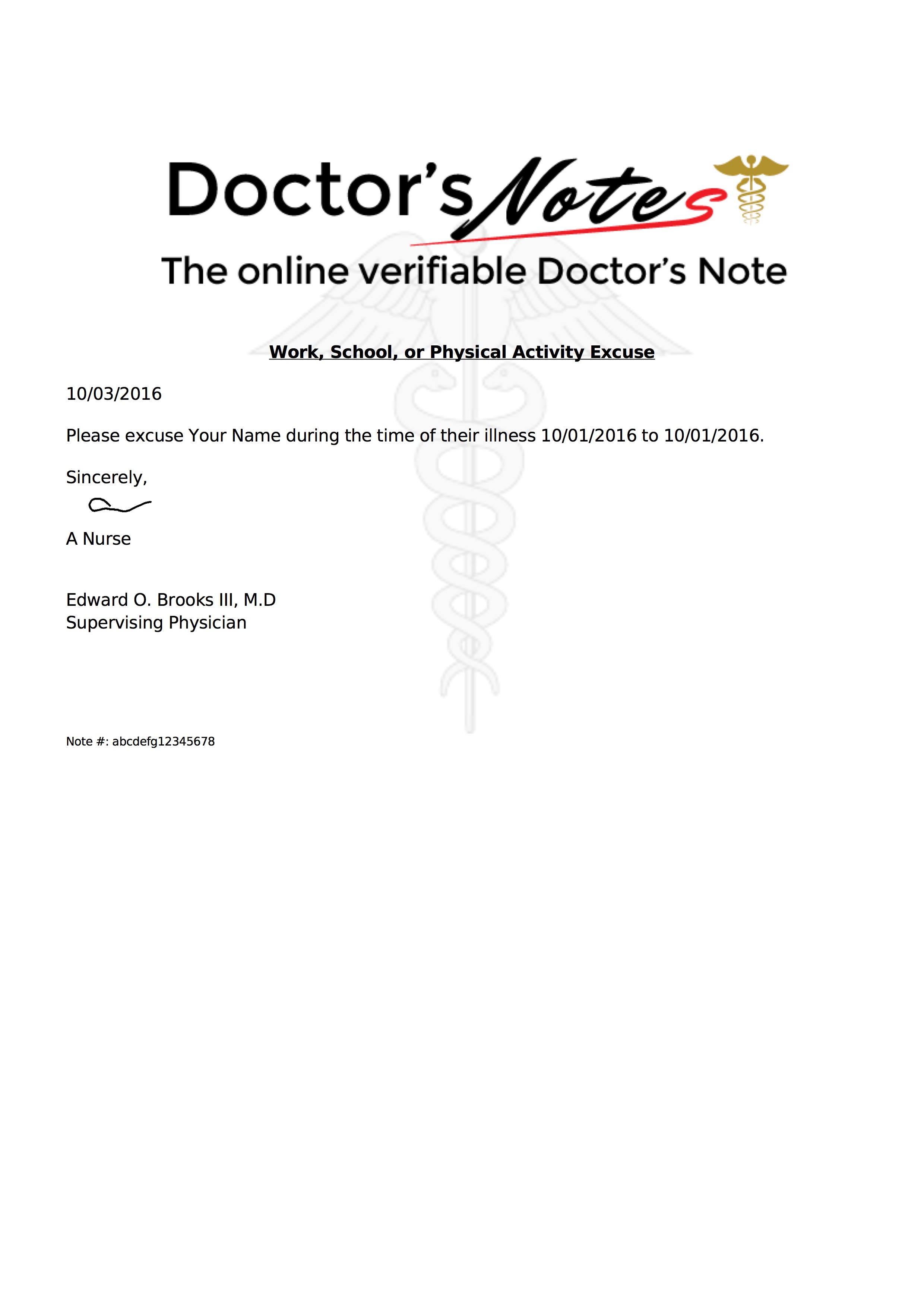 Doctors Note Template For Work